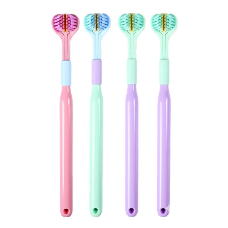 1 Pcs 3-Sided Toothbrush, Soft Bristle Toothbrush for Comprehensive Care of Teeth and Gums, Oral Care for Adults and Youth (Blue, Green, Pink, Purple)